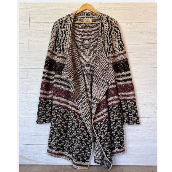 Lucky Brand Duster Cardigan Womens Size Large Boho Wool Longline Metallic Thread - Picture 1 of 16